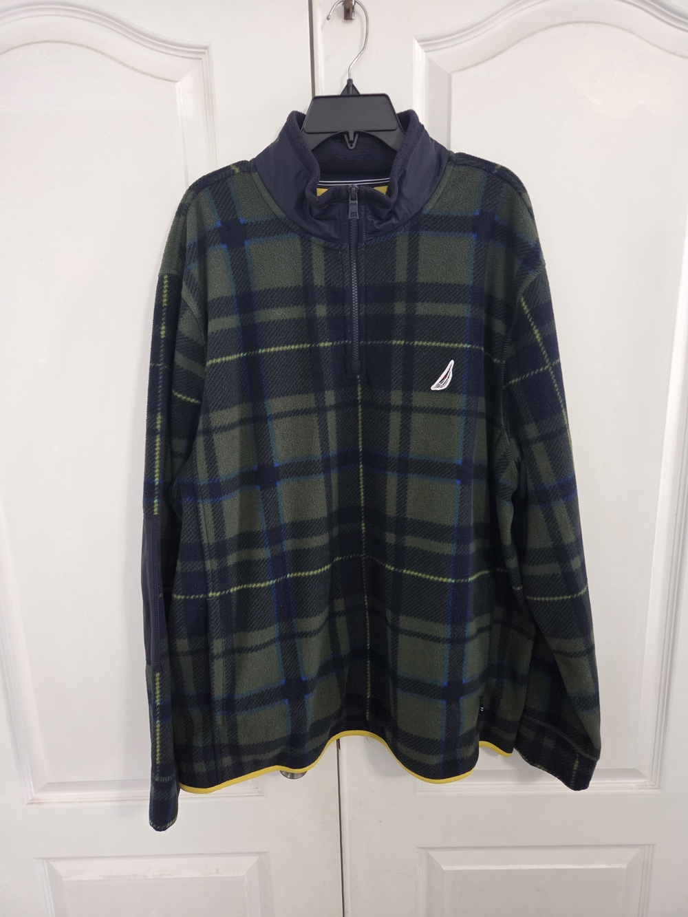 Nautica Green & Navy Plaid Quarter-Zip Fleece